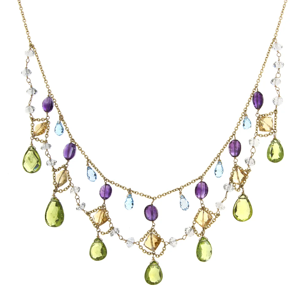 18k YG Peridot, Amethyst, Blue Topaz, Citrine, White Topaz Necklace