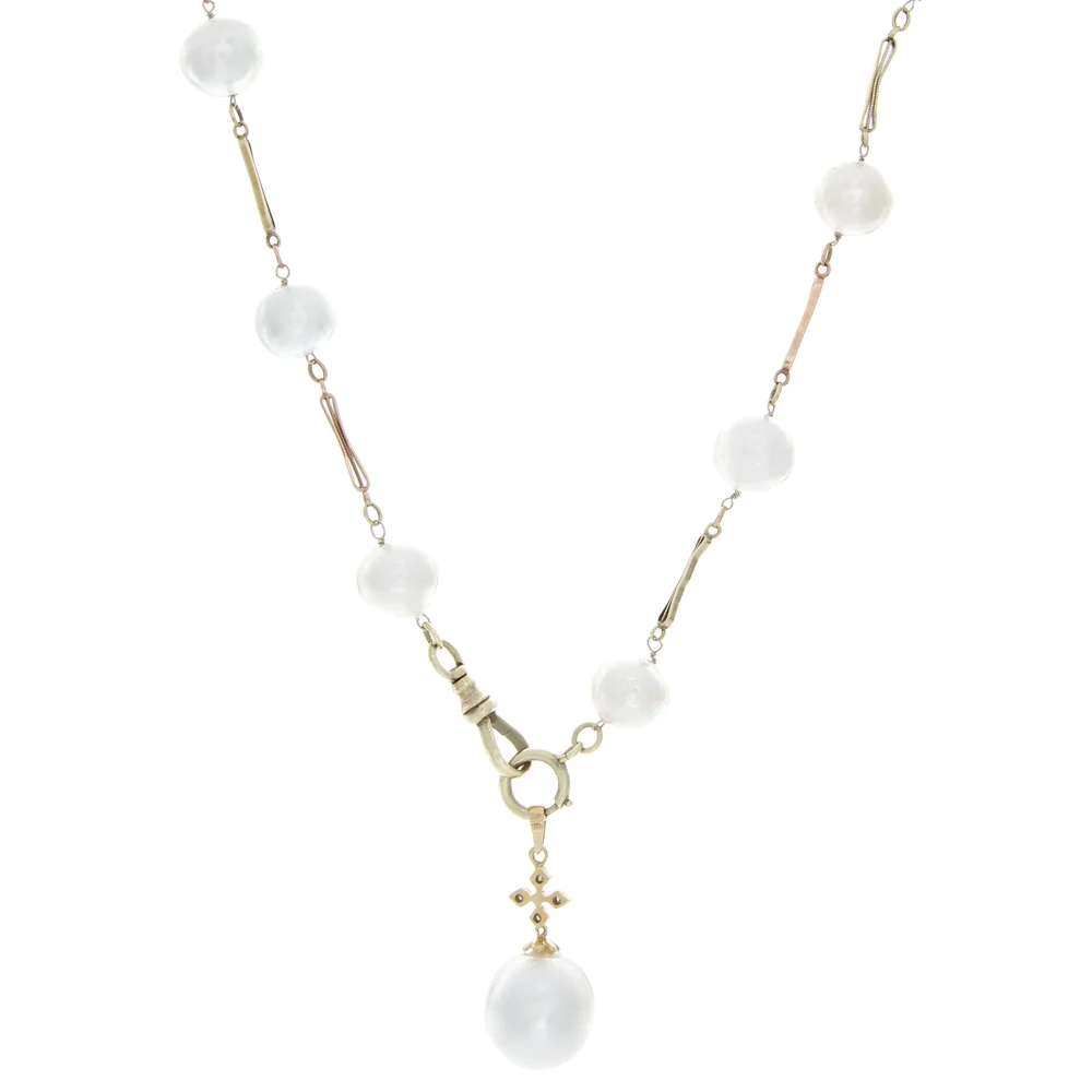 18k YG/RG Antique Fob Chain/Pearl Necklace