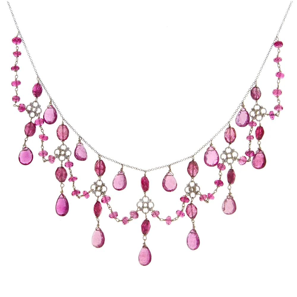 18-22k WG Pink Tourmaline. Spinel Necklace