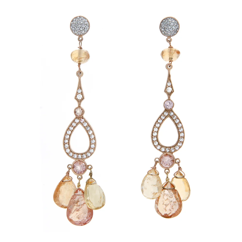 18k RG Imperial Topaz and Diamonds Earrings