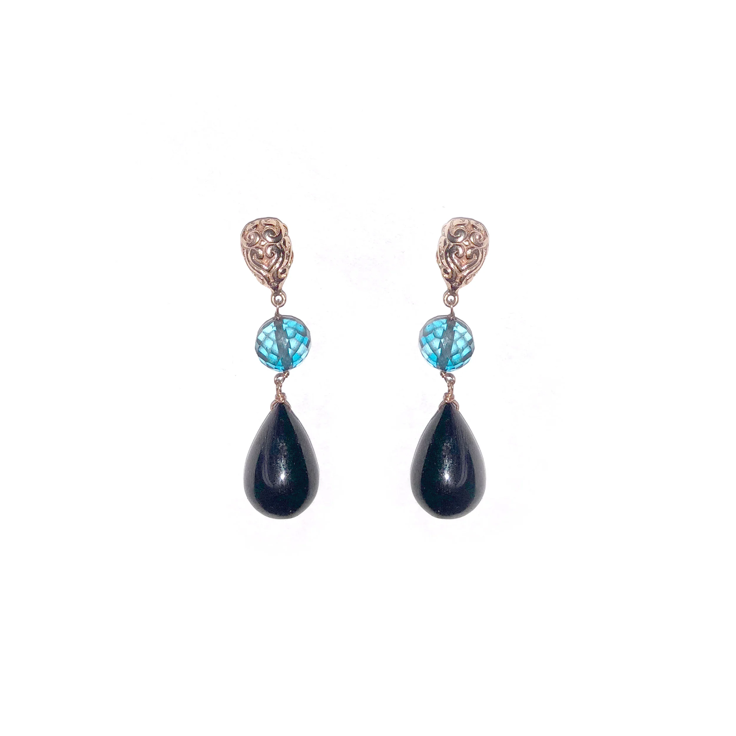 18k RG Black Spinel, London Blue Topaz