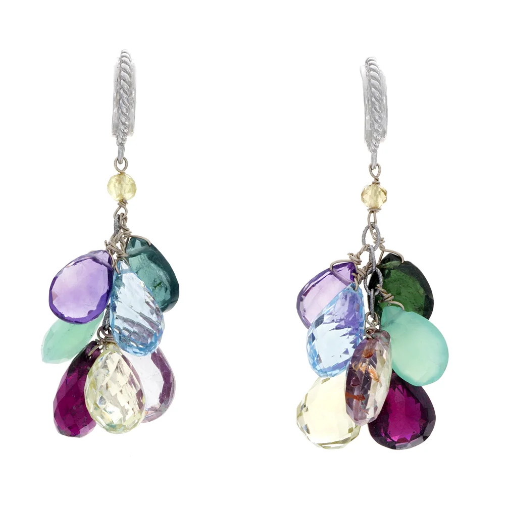 18k WG Multiple Gem Stones Earrings