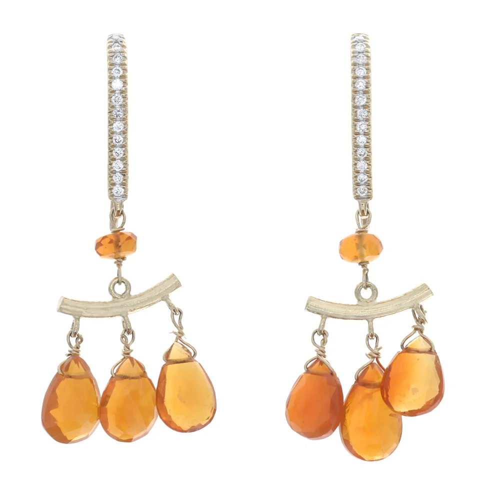 18k YG Fire Opal and Diamonds Earrings