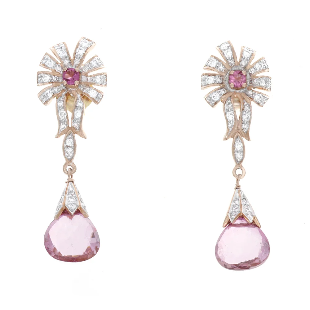 18k RG Pink Tourmaline and Pink Sapphires Earrings