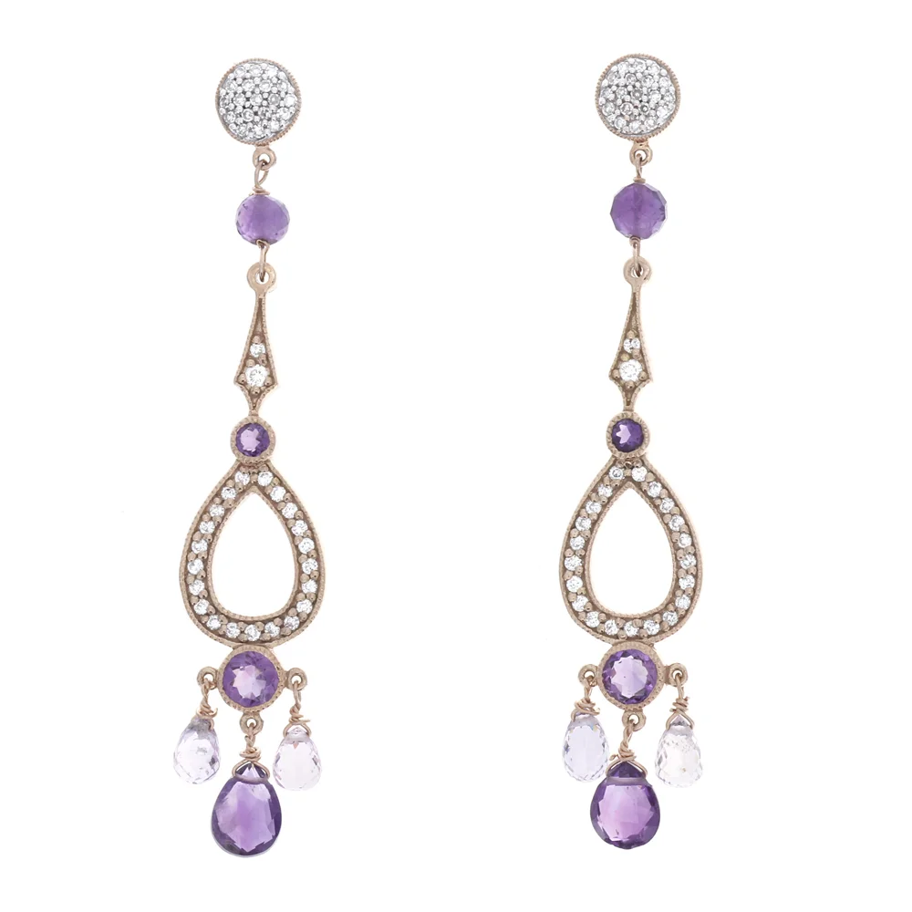 18k RG Amethyst, Diamonds and Pink Amethyst Earrings
