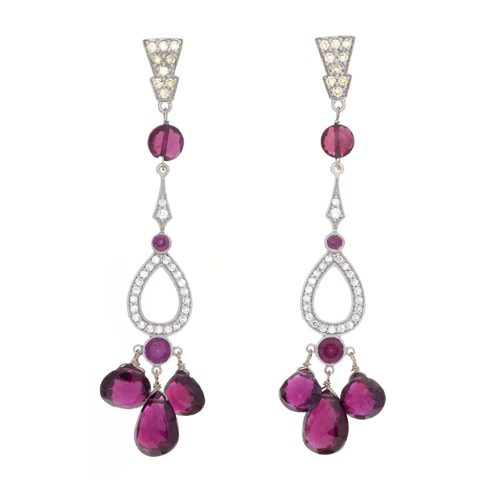 18k WG Rhodolite Garnet Earrings