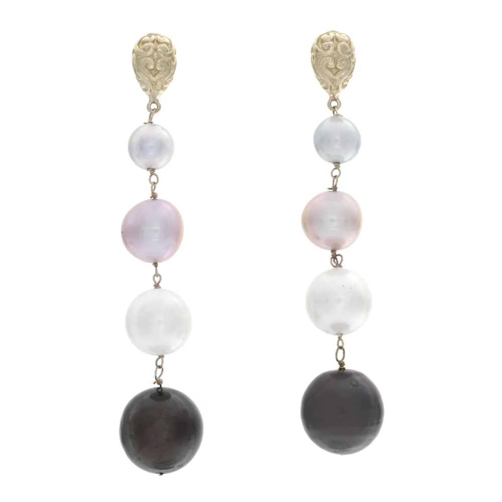 18k YG Black, White, Pink South Sea Pearls Earrings