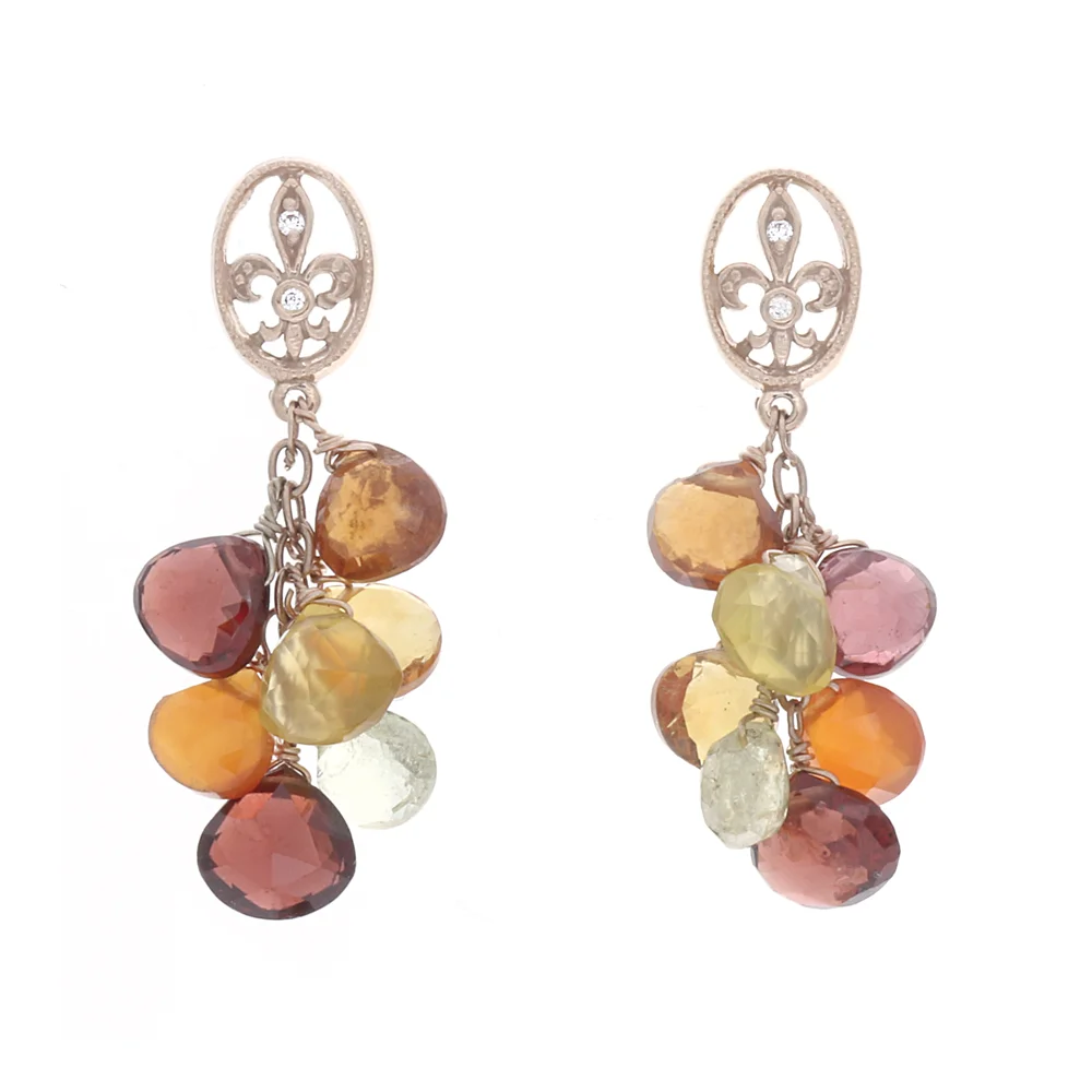 18k RG Multi-Gems and Diamonds Earrings