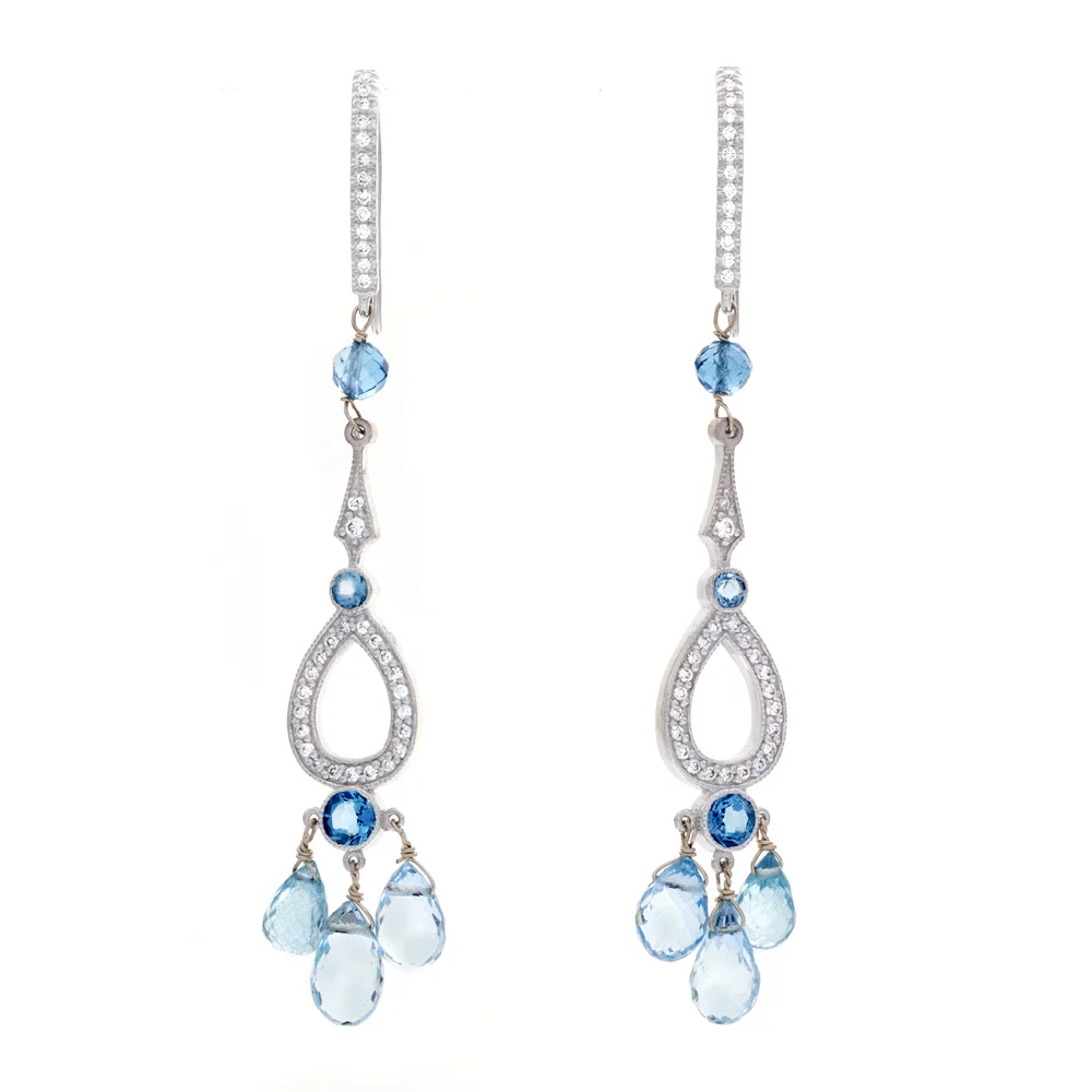 18k WG Aquamarine, Blue Topaz, Diamonds Earrings