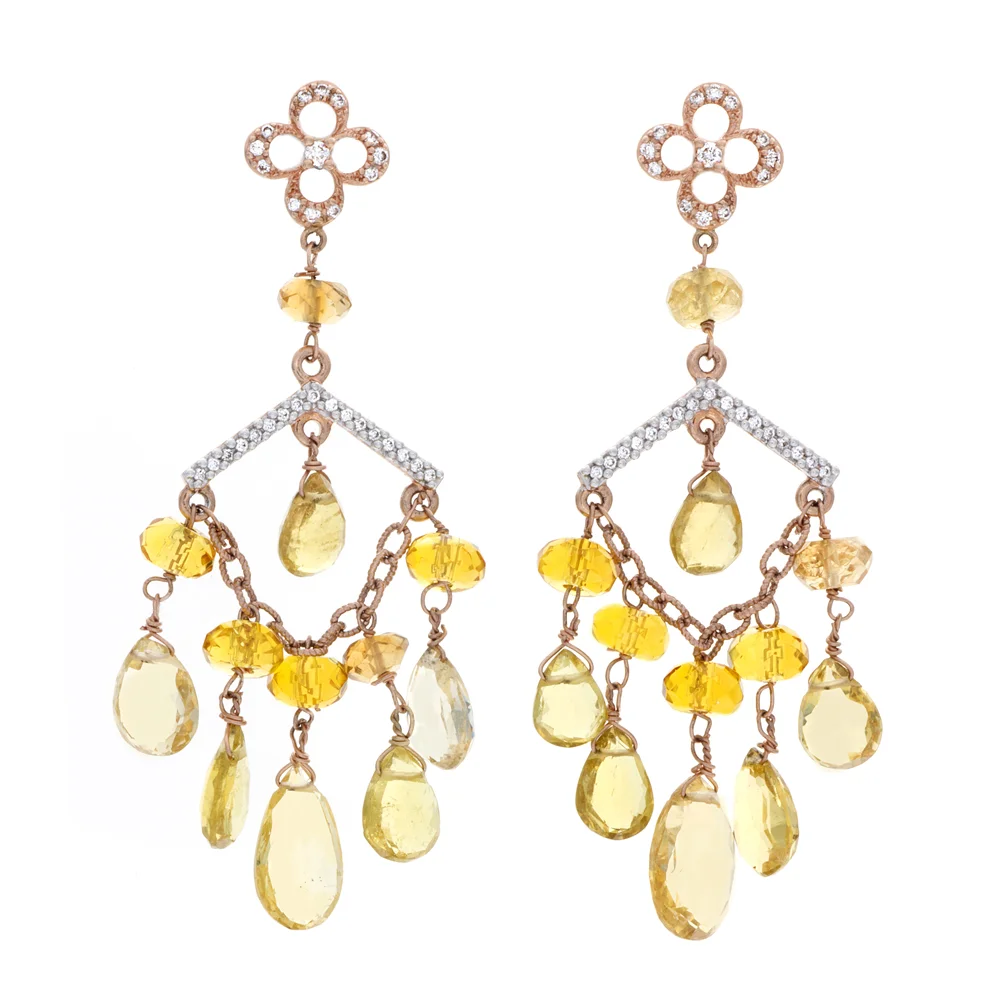 18k RG Citrine, Heliodor, Yellow Tourmaline and Diamonds Earrings