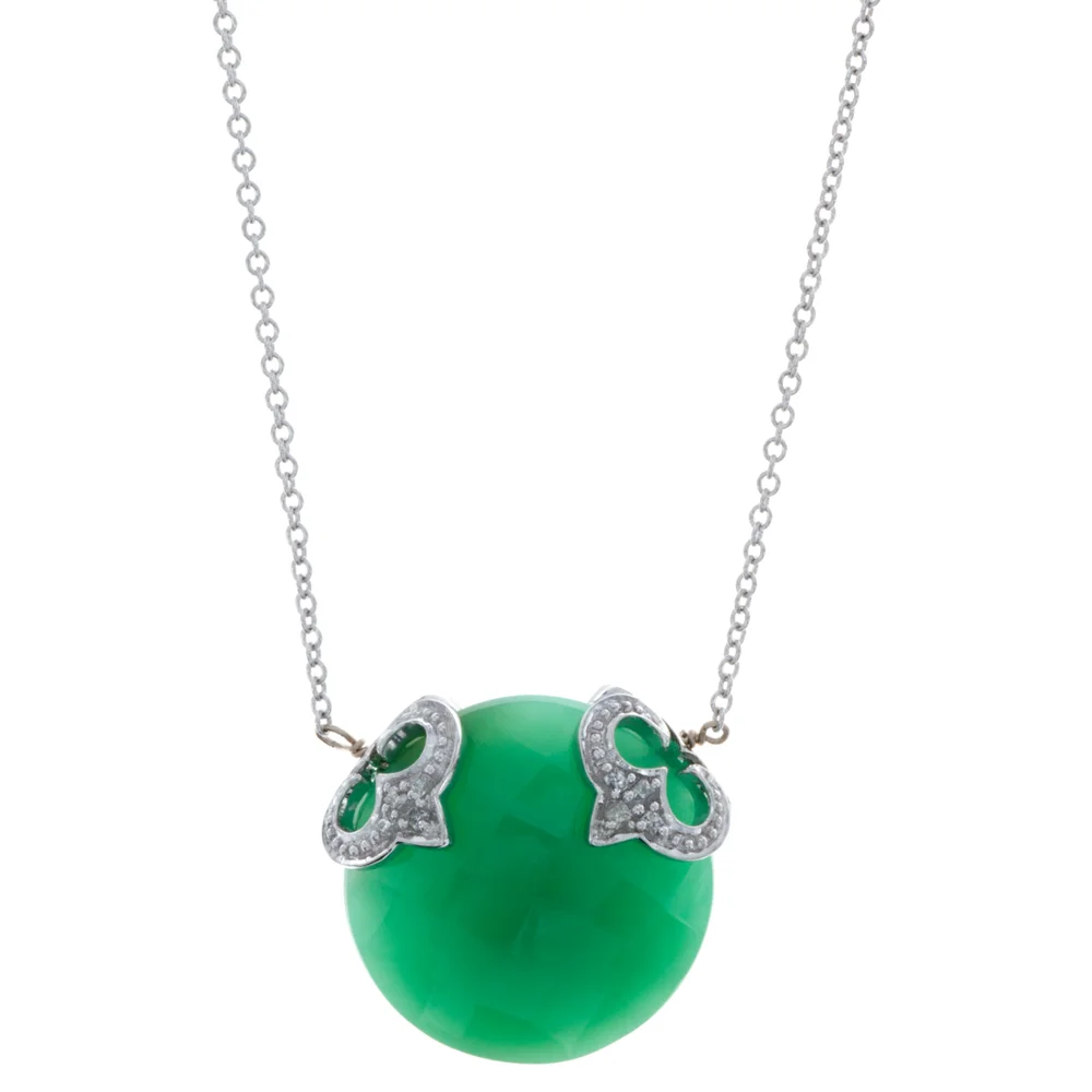 14-18k WG Chrysoprase/Large Coin with Diamonds Accents Necklace