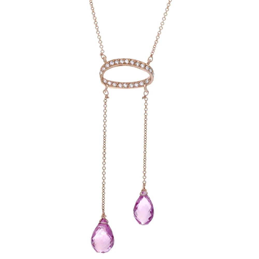 18k RG Diamond Halo with Two Pink Tourmaline Briolettes