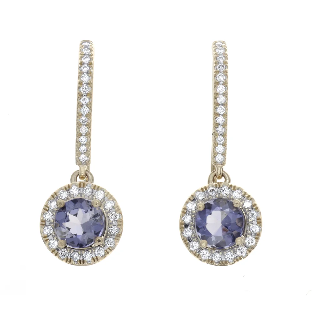 18k YG Iolite and Diamonds Earrings