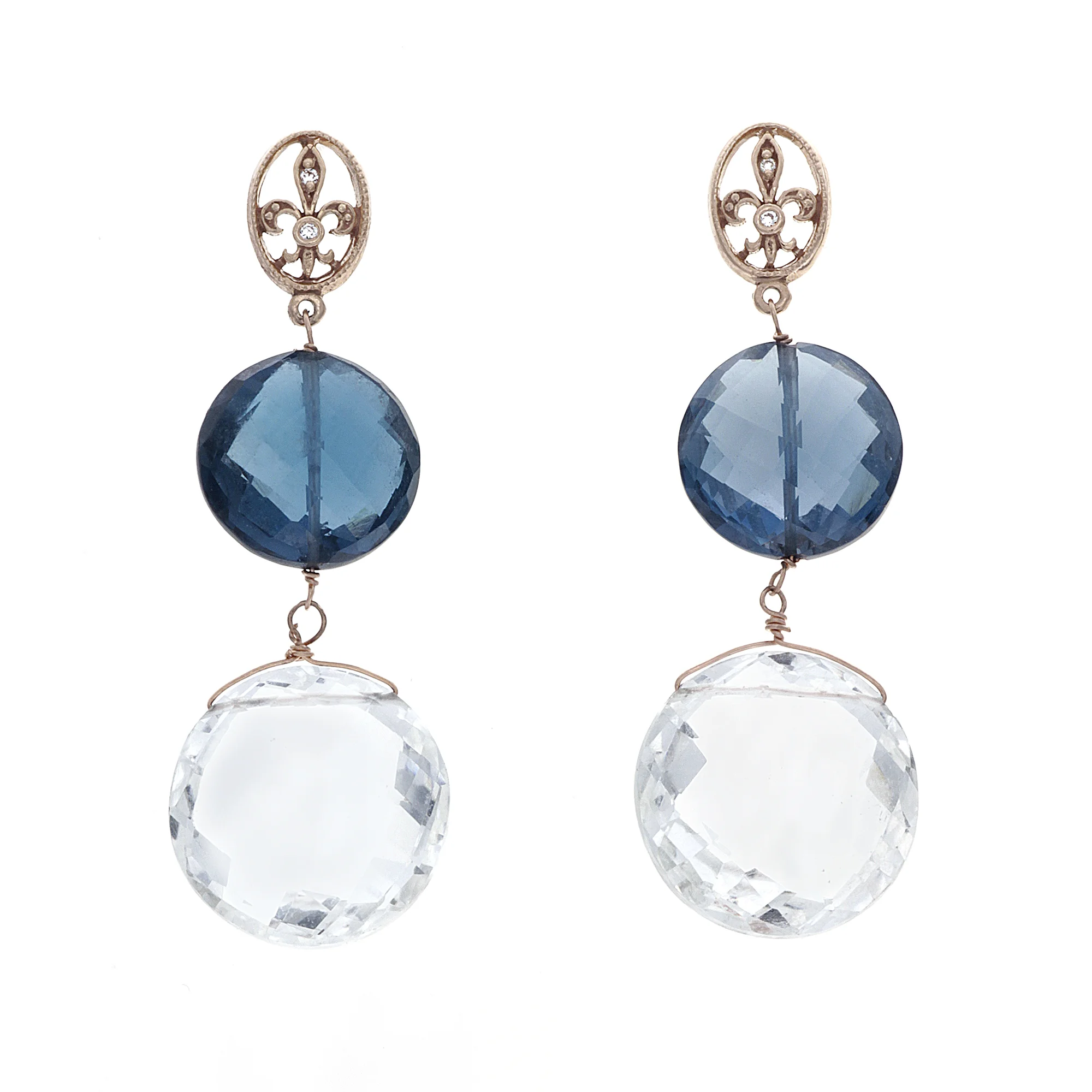 18k RG White Topaz, Midnight Blue, London Blue Topaz and Diamonds Earrings