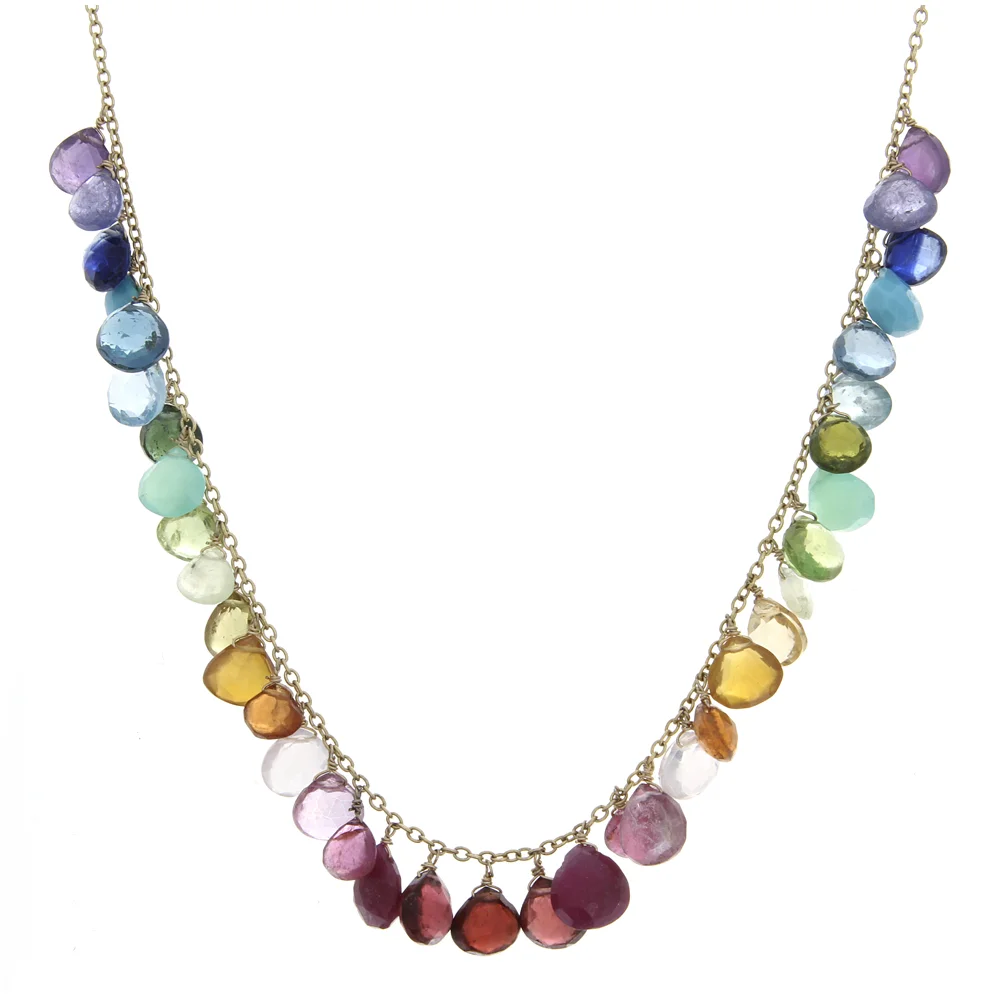 18k WG Assorted Gemstone Rainbow Roll Necklace