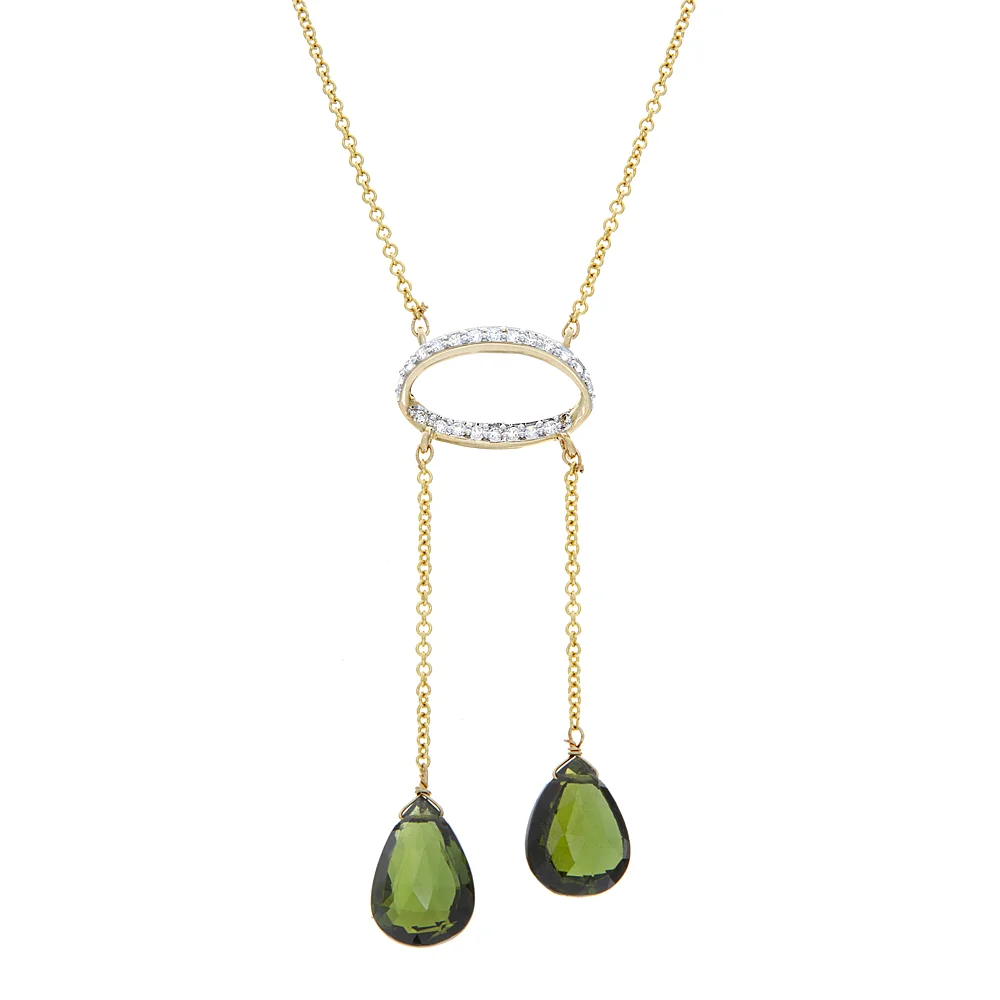 18k YG Diamond Halo with PS Chrome Diopside Necklace