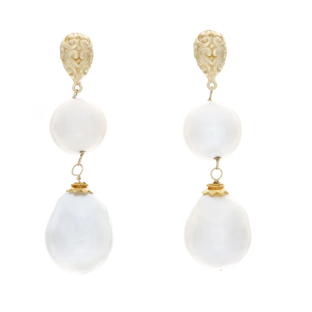 18k YG White Tahitian Pearl Earrings