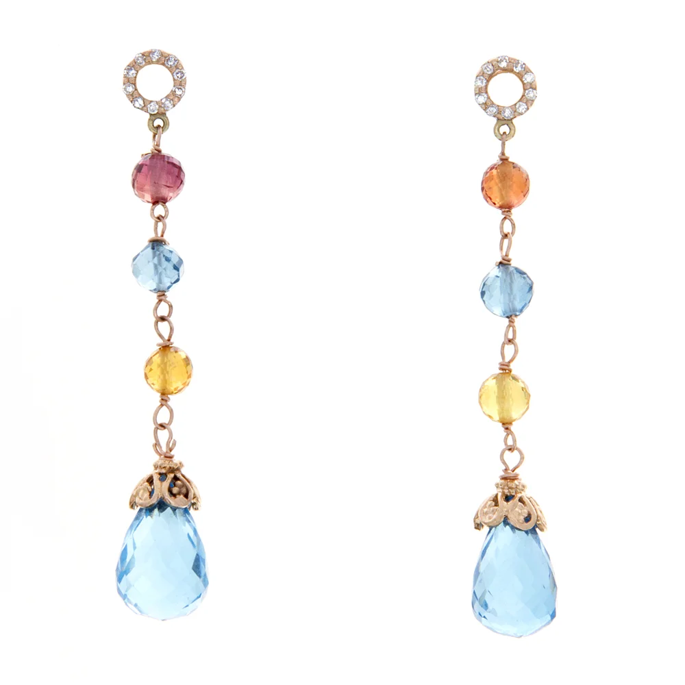 18k RG Diamond Sapphire London Blue Topaz Earring