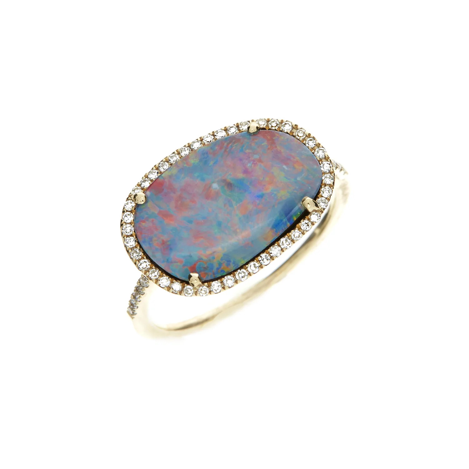 14k Yellow Gold Ethiopian Opal and Diamond RIng