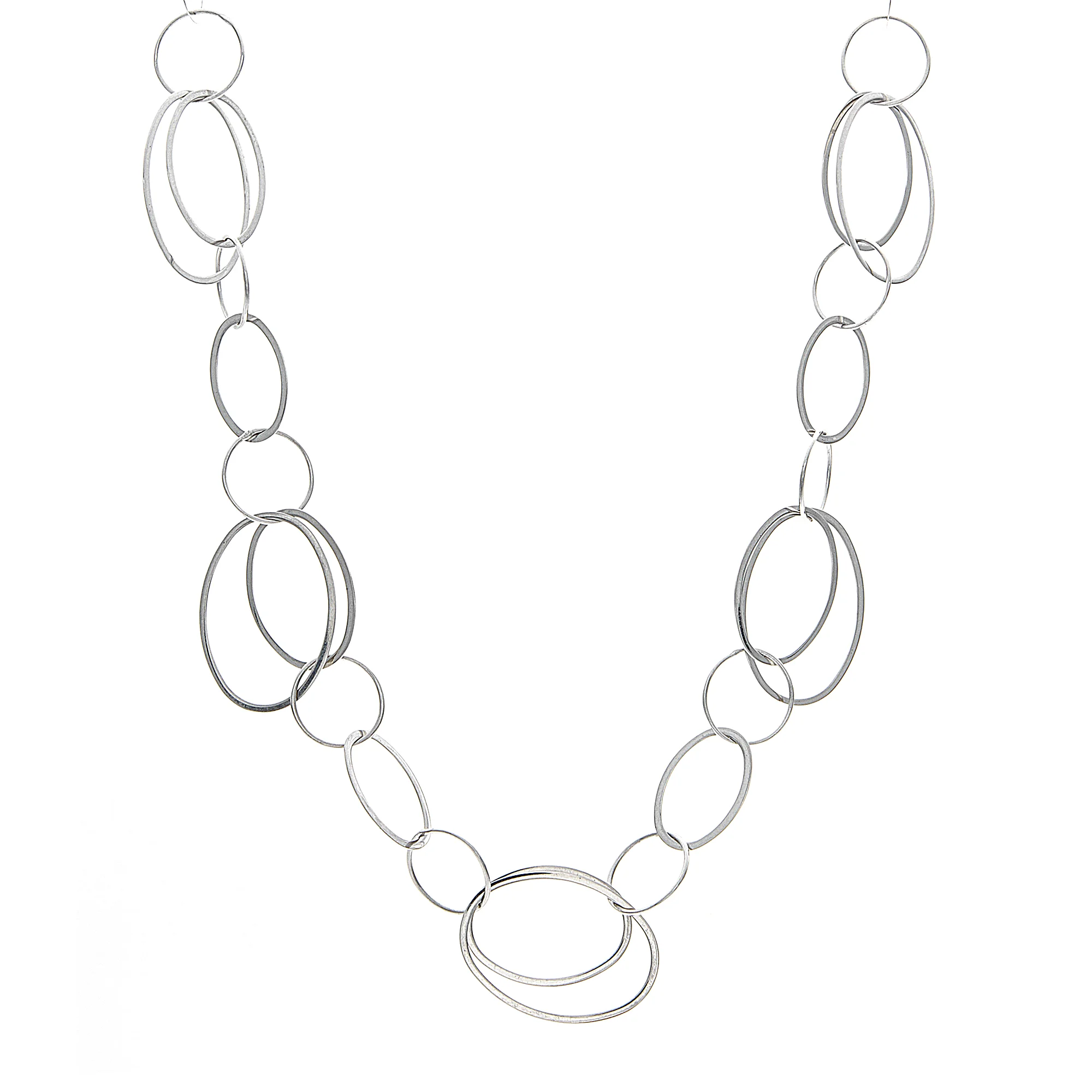 18K Italian White Gold Concentric Circle Necklace