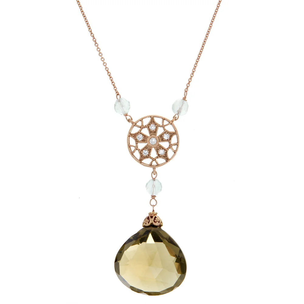 18k RG Diamond and Olive Citrine Pendant