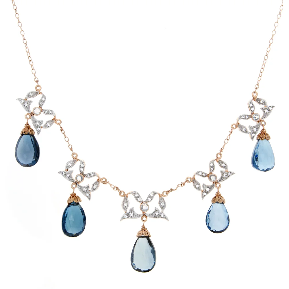 18k RG London Blue Topaz and Diamonds Necklace