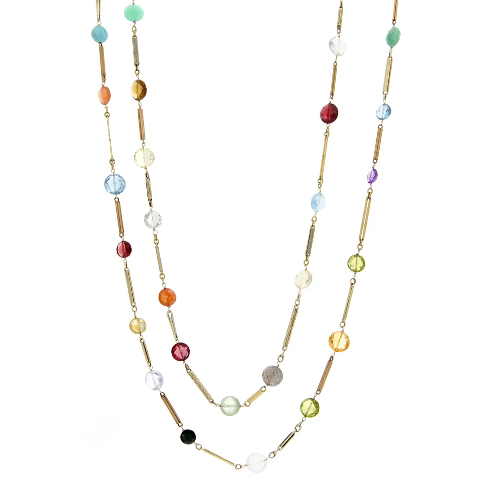 18k YG Antique Watch Chain with Multi-Gemstones