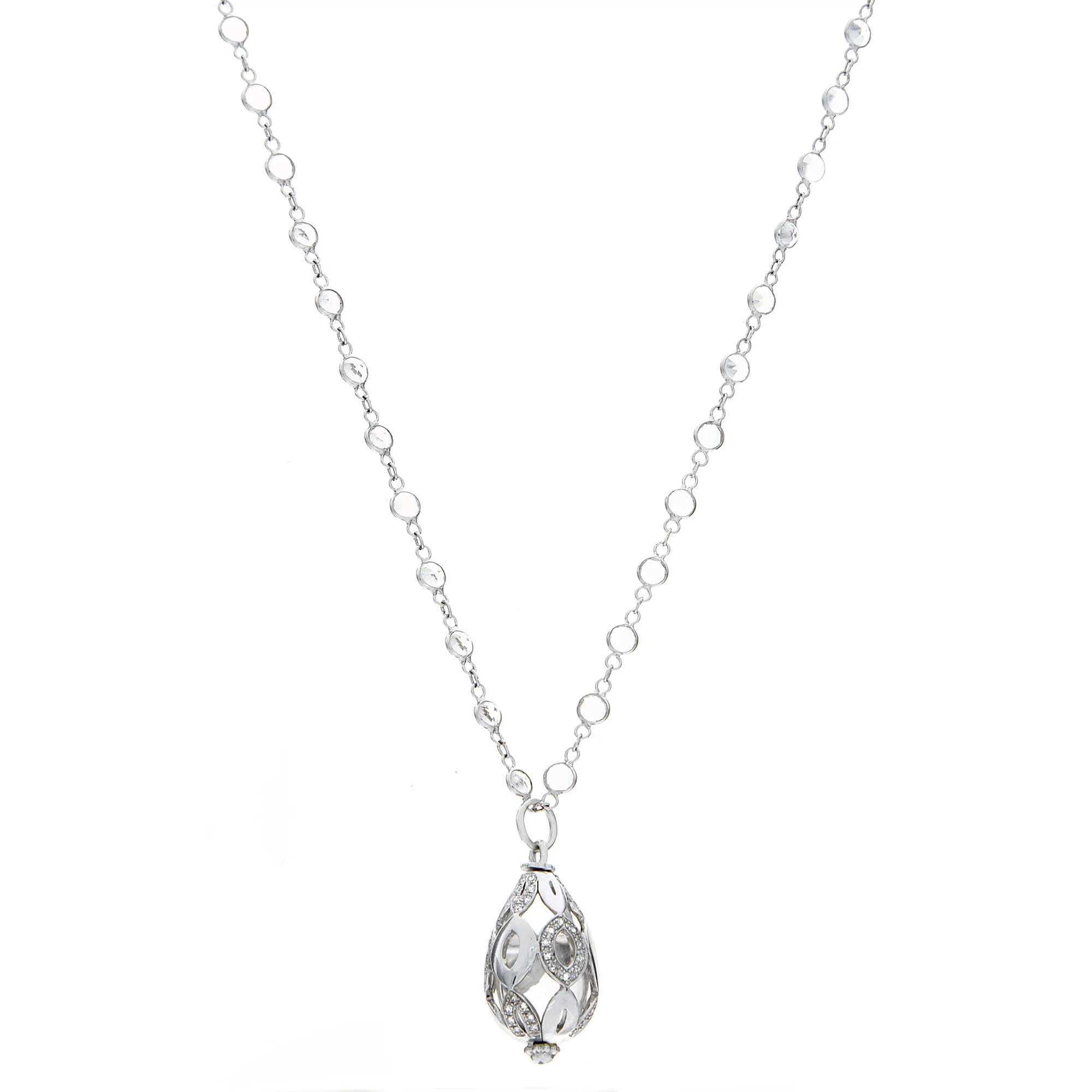 18k WG White Topaz Chain with White Topaz Diamond Egg Charm