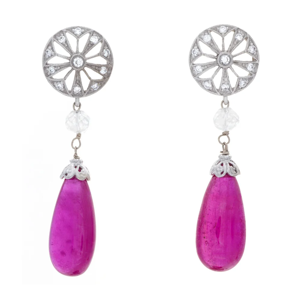 18K WG Ruby, Sapphire and Diamonds Earrings