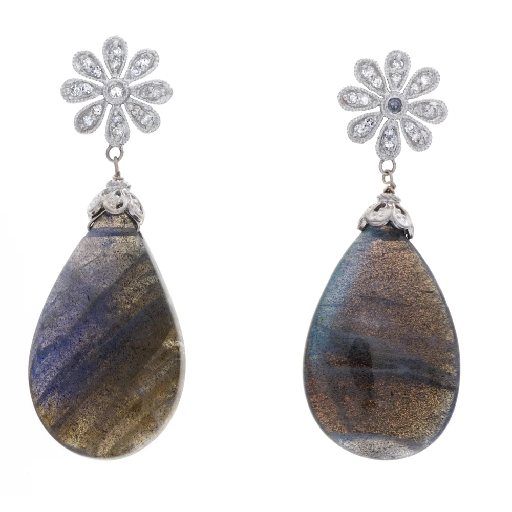 18k WG Labradorite and Diamonds Earrings