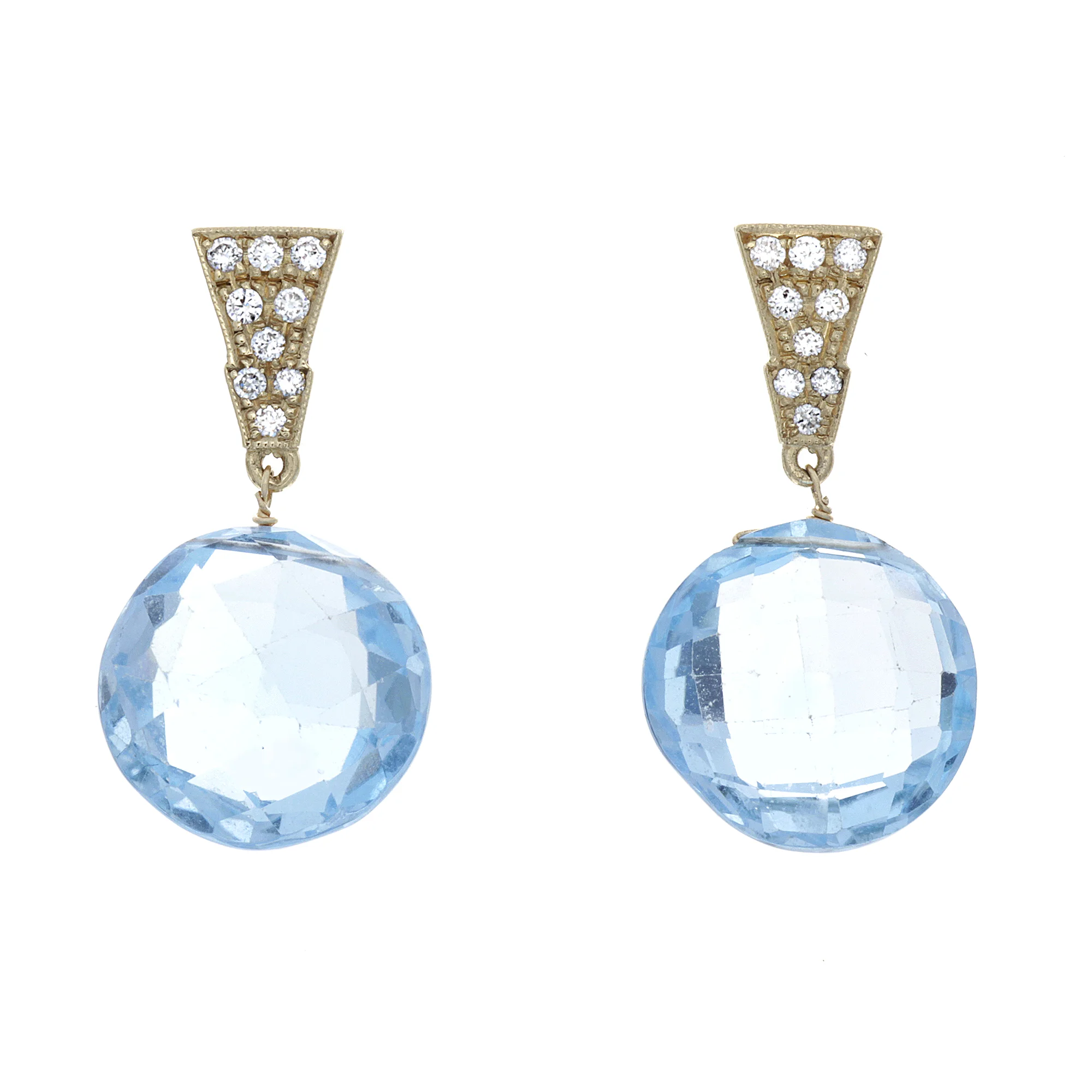 18k YG Blue Topaz and Diamonds Earrings