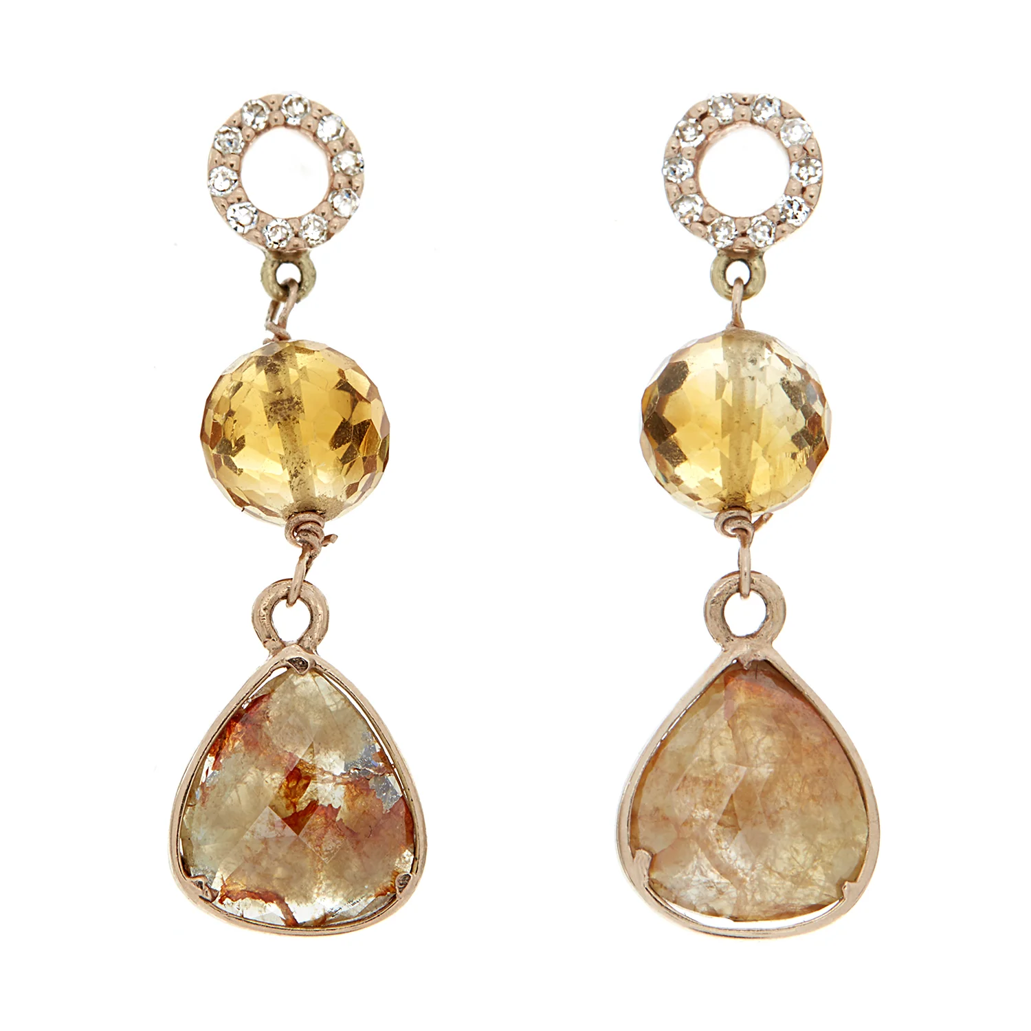 18k RG Red Diamonds, Citrine Earrings