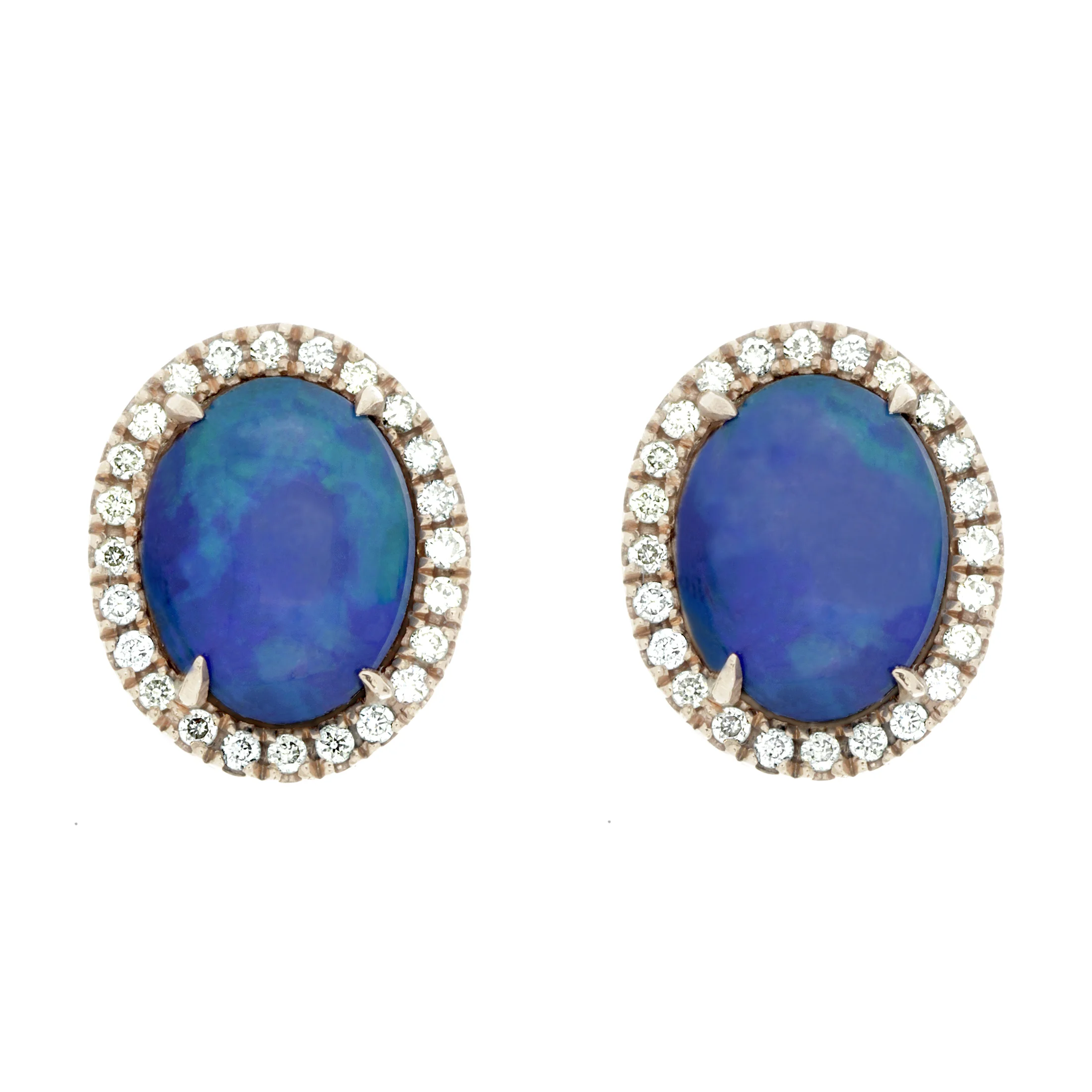 14k YG Australian Blue Opals with Diamonds Earrings