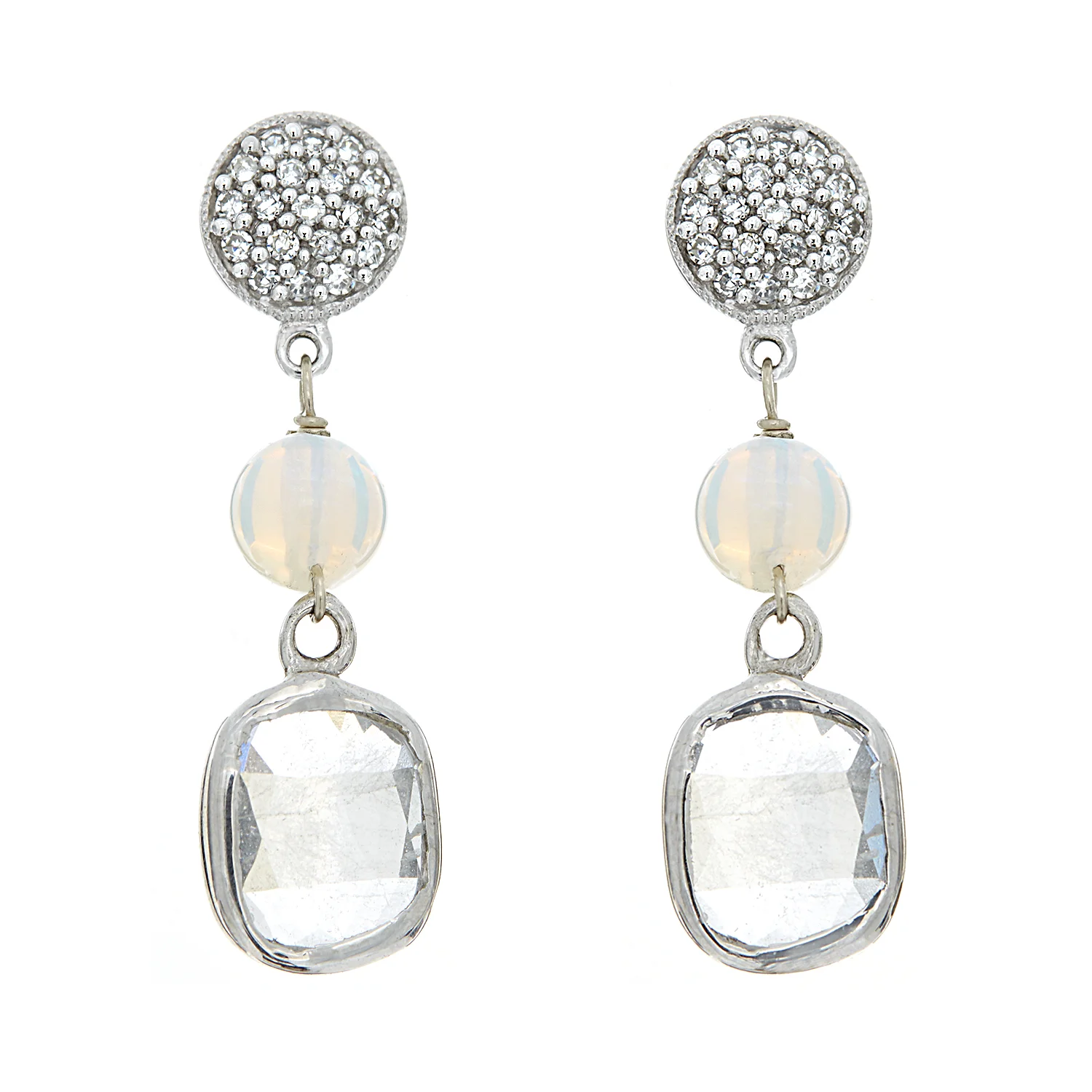 18k WG with White Diamond Slices, Opals, and Diamonds Earrings