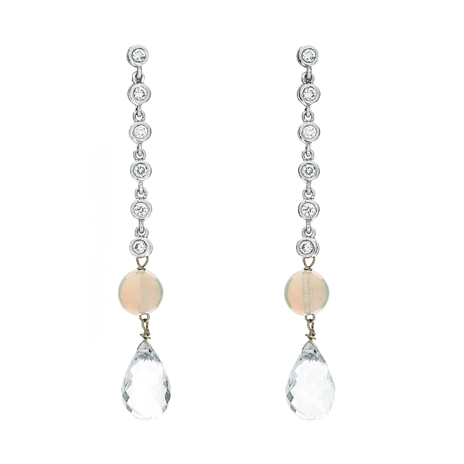18k WG White Topaz and Opal with Diamonds Earrings
