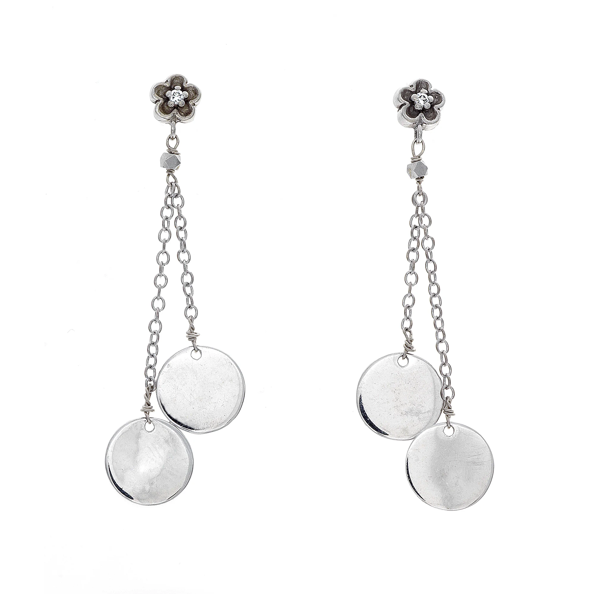 14k WG Disk Drop with Diamonds Earrings