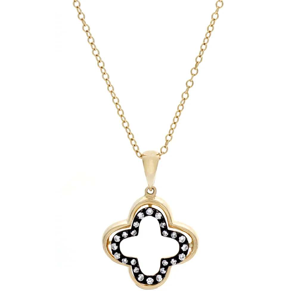 18k YG Oxidized Diamond Four Leaf Clover Charm Pendant