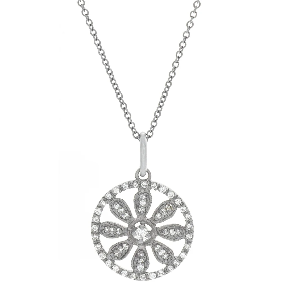 18k WG Oxidized Diamond Flower Charm Pendant