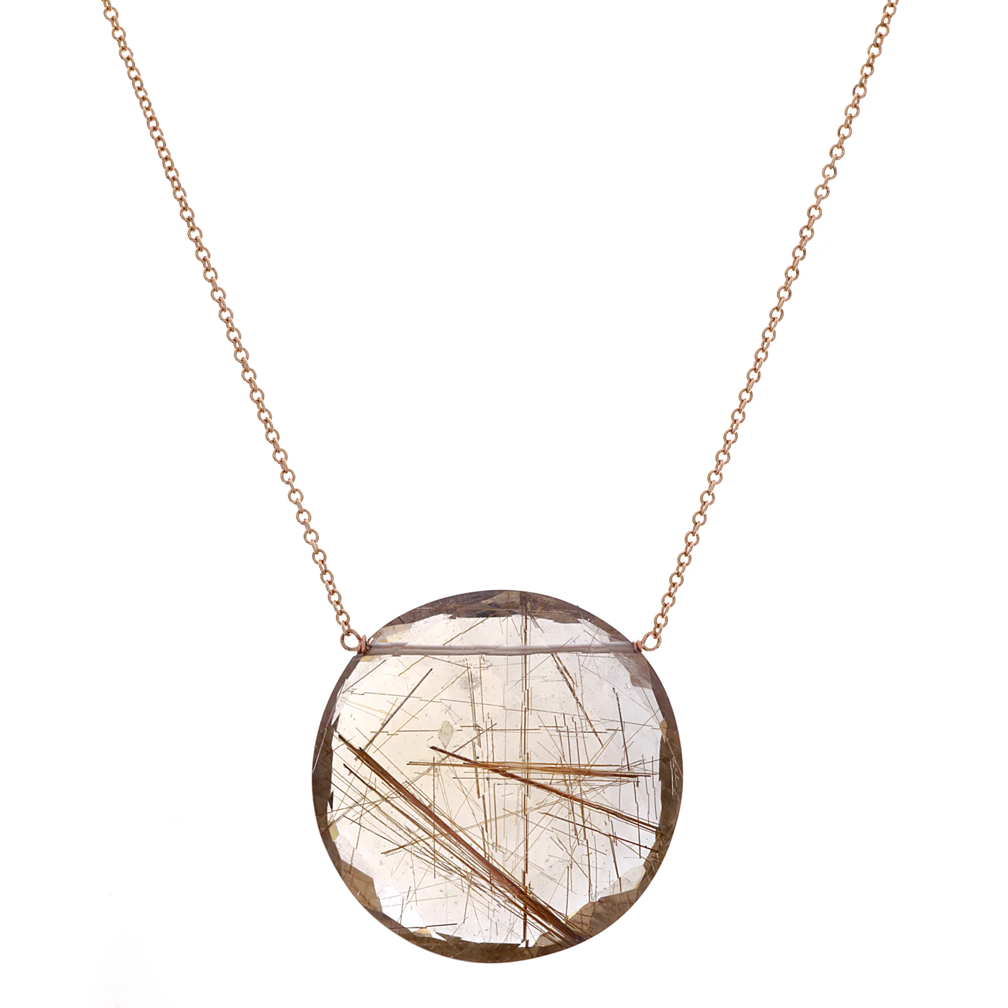 14k RG Rutilated Champagne Citrine Coin Pendant