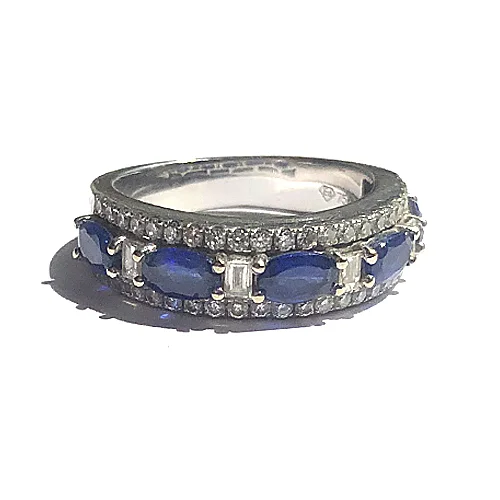 14k White Gold with Blue Sapphires and diamonds