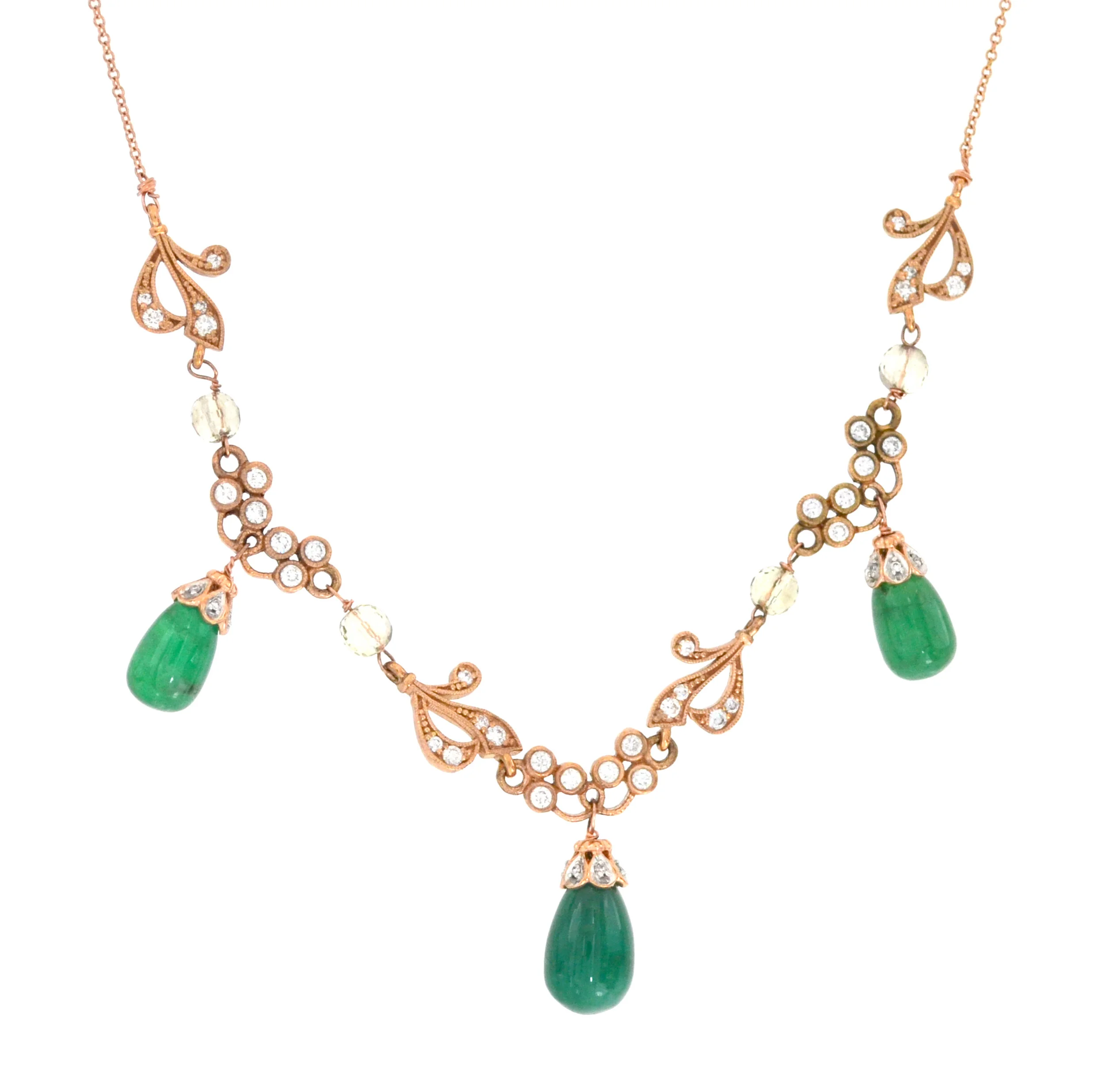 14k Rose Gold Diamonds and Citrine Necklace