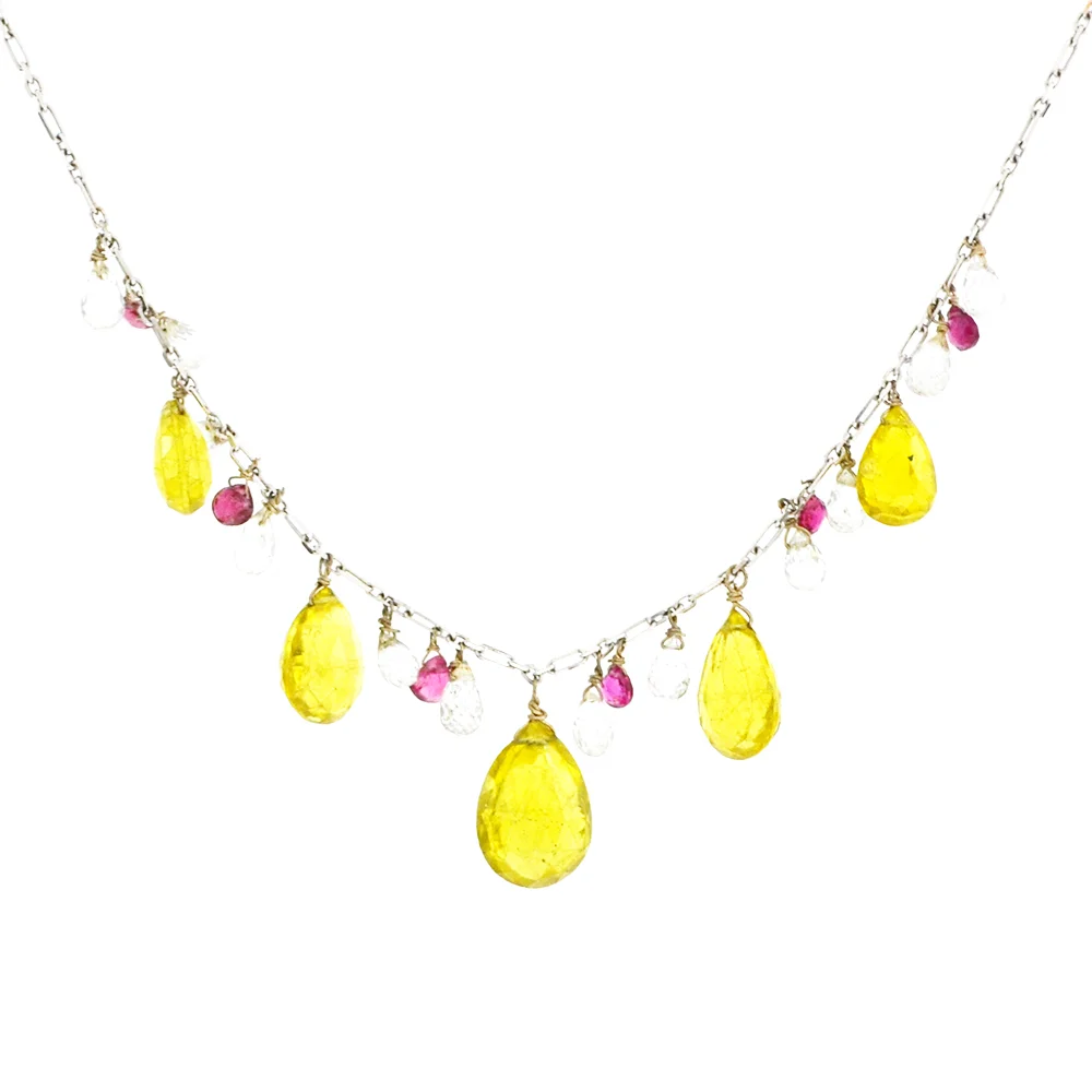 14K White Gold, Heliodor and Pink Tourmaline Necklace