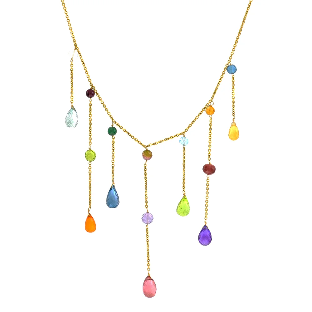 14K Yellow Gold Icicle Necklace with Multi-colored Gemstones