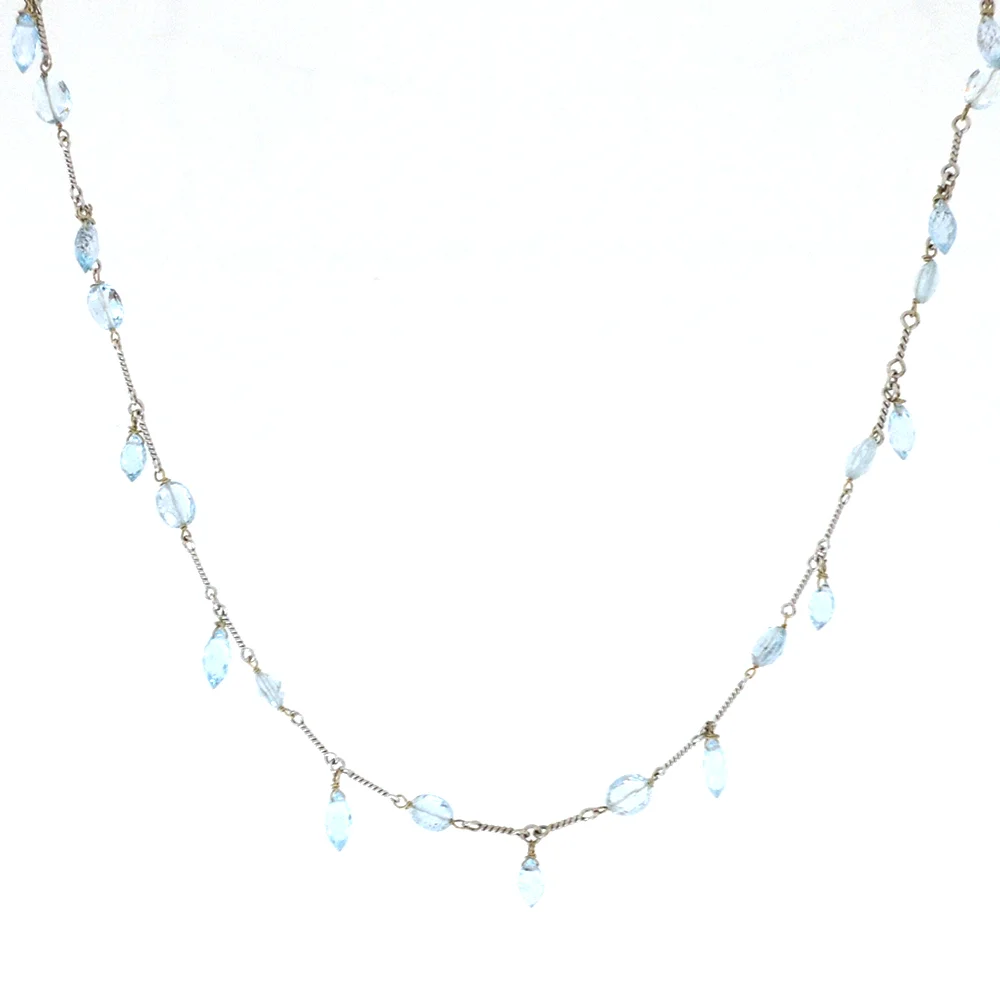 14K White Gold, Marquis-shape Aquamarine Necklace