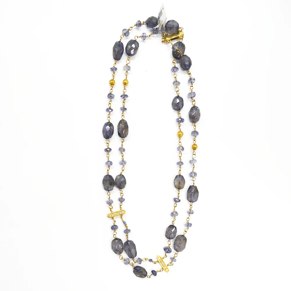 14-20K Yellow Gold 2-Strand, Kyanite, Labradorite Necklace