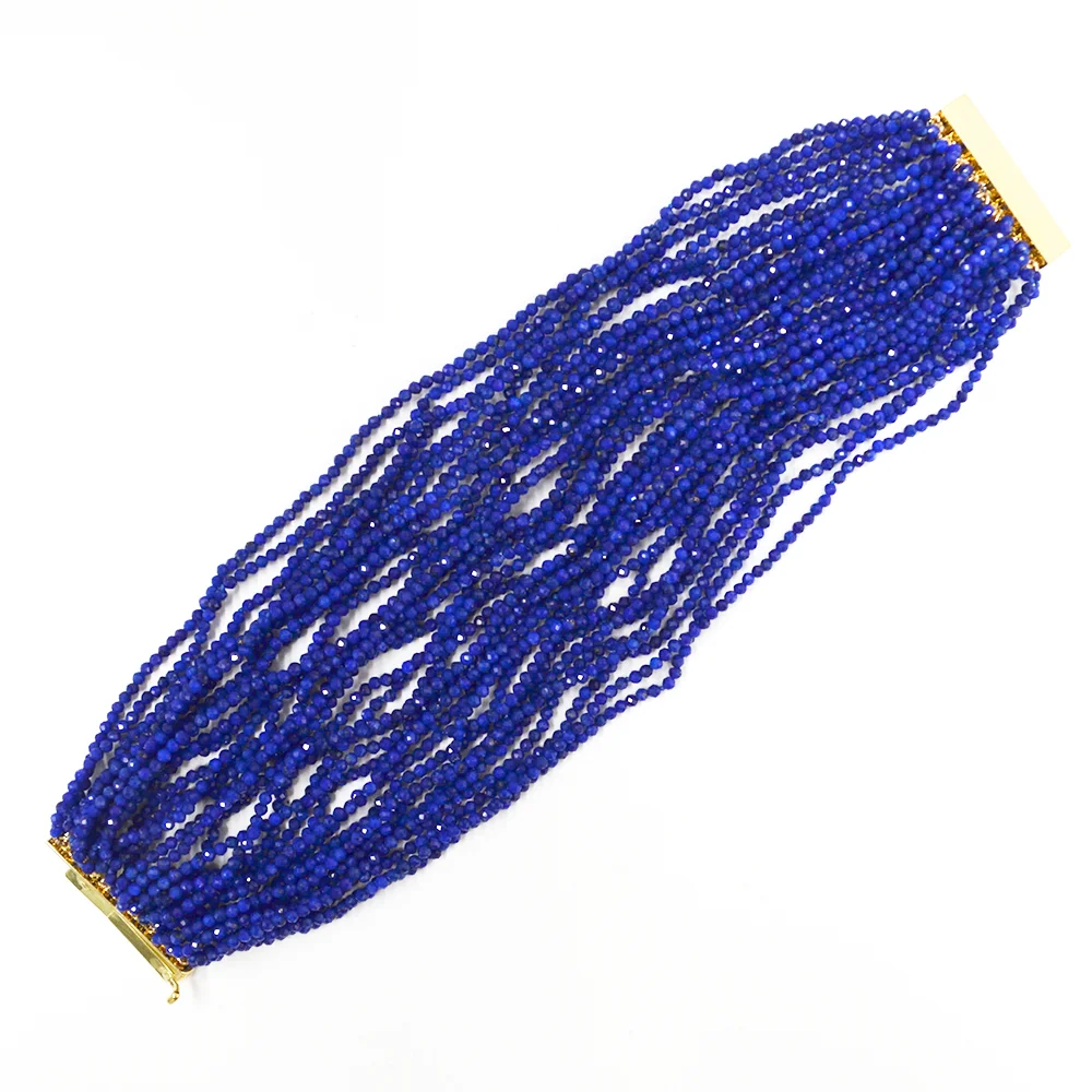 32 Strand gemstone Necklace with 14K Yellow or White Gold Clasp