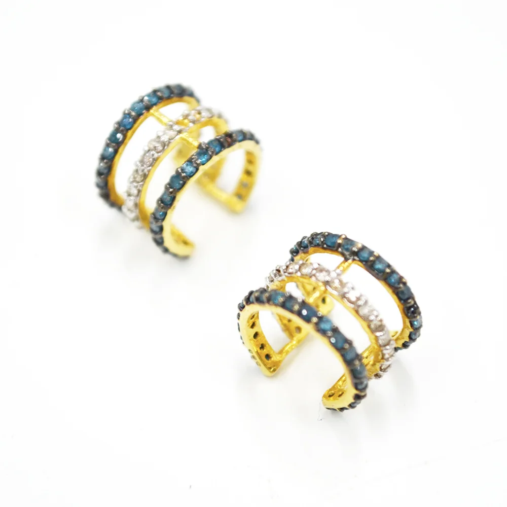 18k YG Blue Sapphire and Diamonds Ear cuffs
