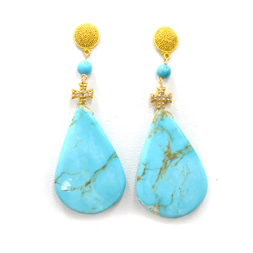 20k YG Persian Turquoise and Diamonds Earrings
