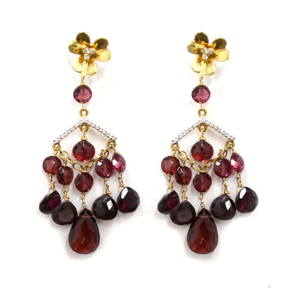 14kYG Garnet and Diamond Chandelier Earrings