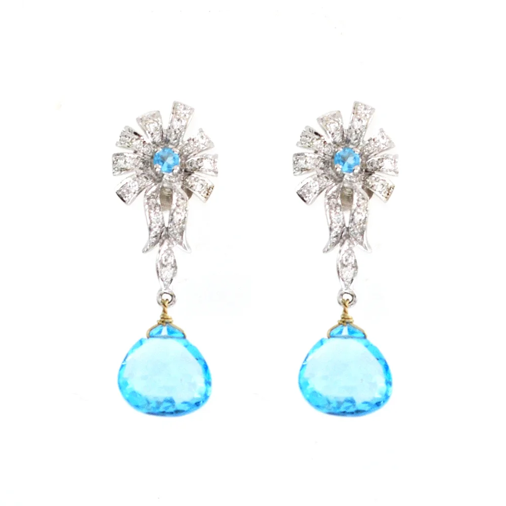 18k YG Aquamarine and Diamond Earrings